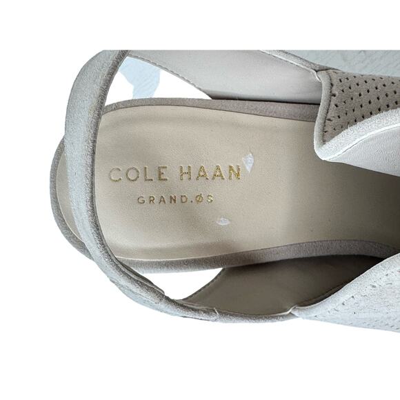 Cole Haan Callista Suede Open Toe Slingback Perforated Sandal Beige Summer 8 - Picture 2 of 8